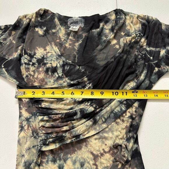 Heyne Bogut Black Cream Tie Dye Wrap Front 3/4 Sleeve Grunge Boho Top Women's M - Picture 7 of 9